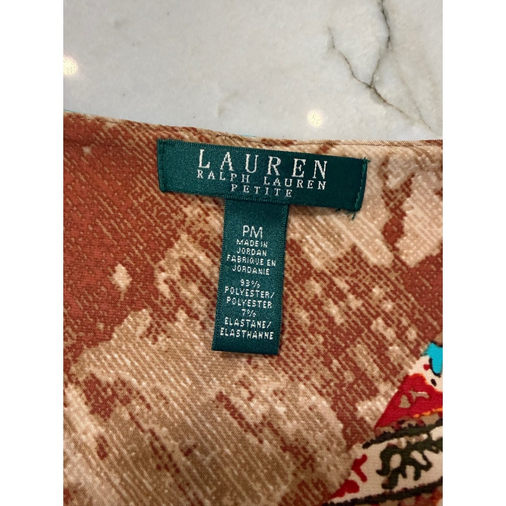 Lauren Ralph Lauren Petite Paisley Patchwork Faux Wrap Dress with Belt PM Red 71 - Picture 2 of 12